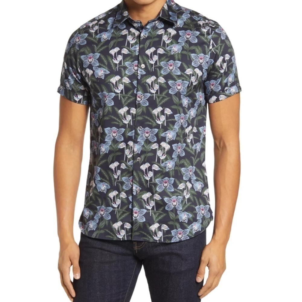 Ted Baker London Short Sleeve Loaves Floral Print Shirt US 3XL
